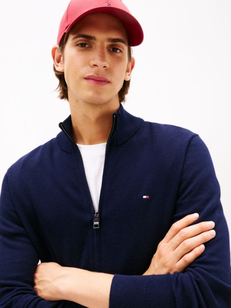 Blue Cardigan Din Bumbac Si Casmir Zip-Thru  Barbati