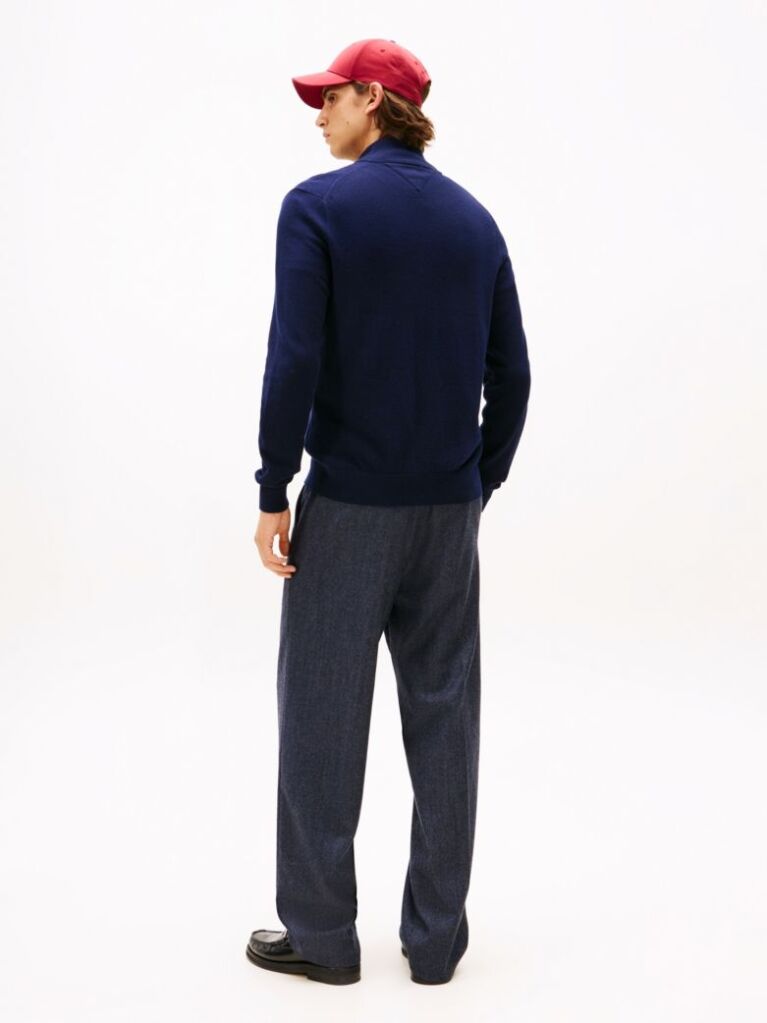Blue Cardigan Din Bumbac Si Casmir Zip-Thru  Barbati