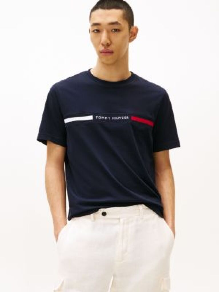 Blue Tricou Cu Guler Rotund Si Panou Cu Logo  Barbati
