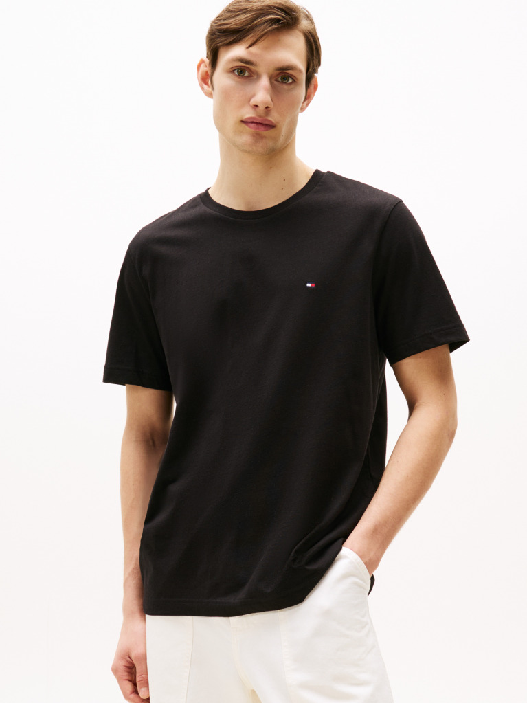 Negru Tricou Cu Broderie Steag  Barbati