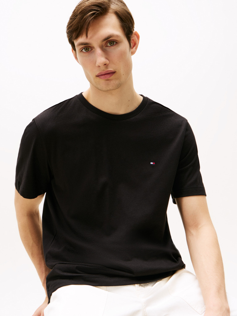 Negru Tricou Cu Broderie Steag  Barbati
