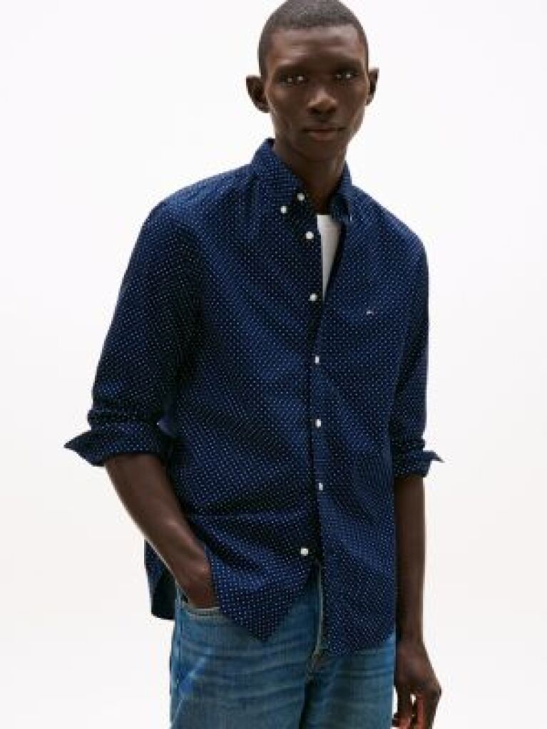 Blue TH Flex Regular Fit Polka Dot Shirt  Men