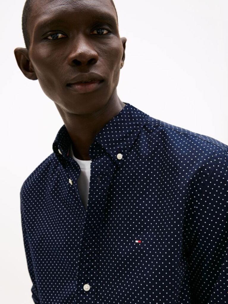 Blue TH Flex Regular Fit Polka Dot Shirt  Men