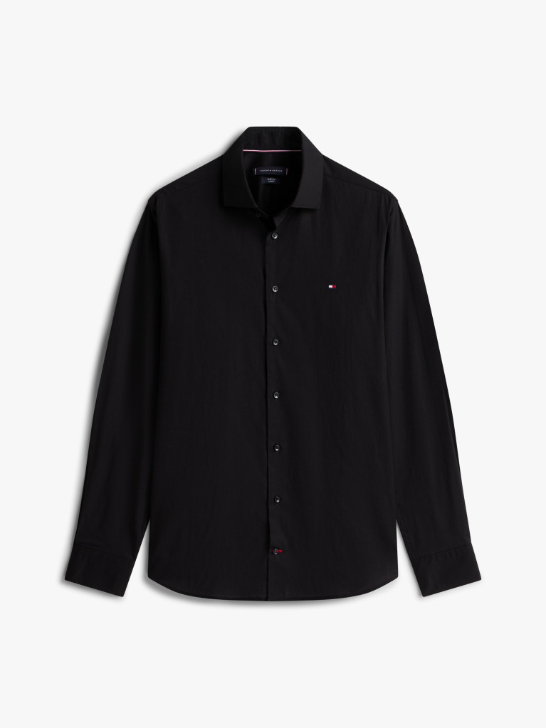 Negru Camasa Flex Slim Fit Din Poplin   Barbati