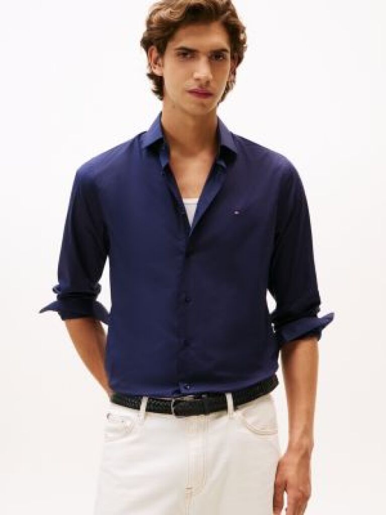 Blue Camasa Flex Slim Fit Din Poplin   Barbati