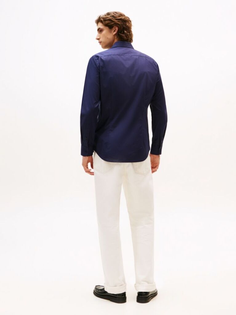 Blue Camasa Flex Slim Fit Din Poplin   Barbati
