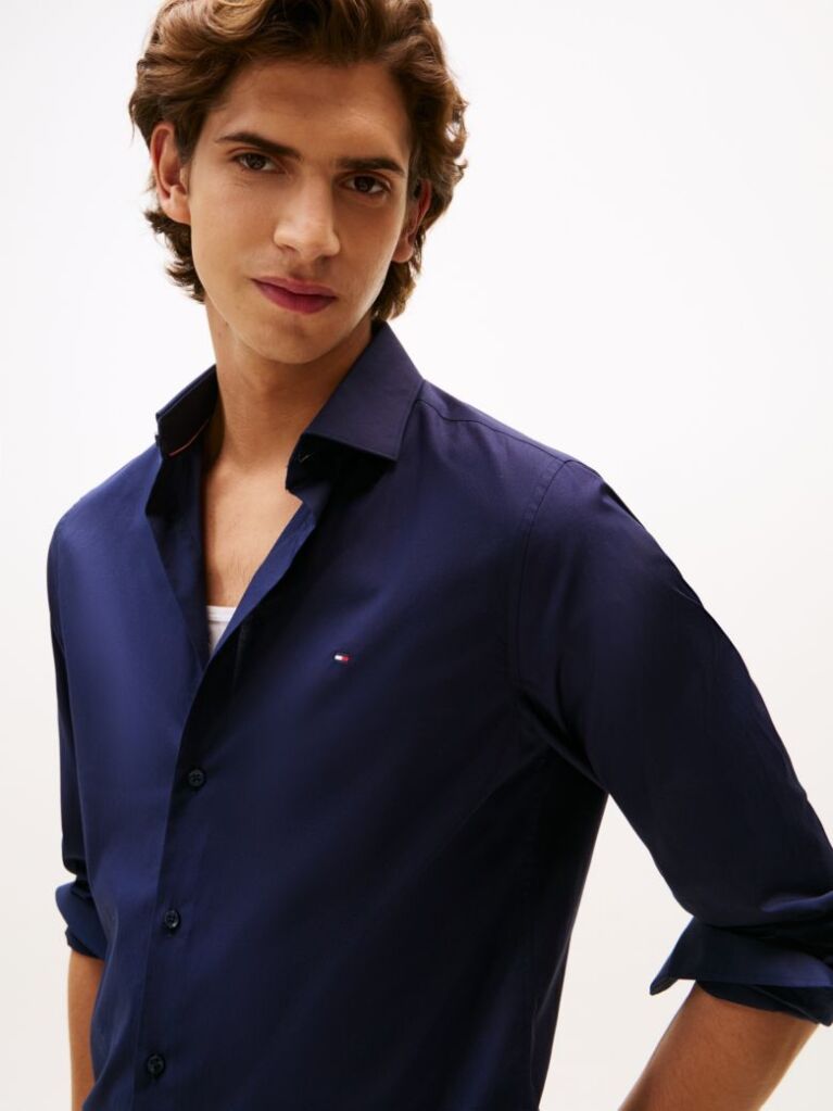 Blue Camasa Flex Slim Fit Din Poplin   Barbati