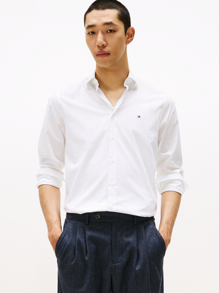 Alb Camasa Flex Slim Fit Din Poplin   Barbati