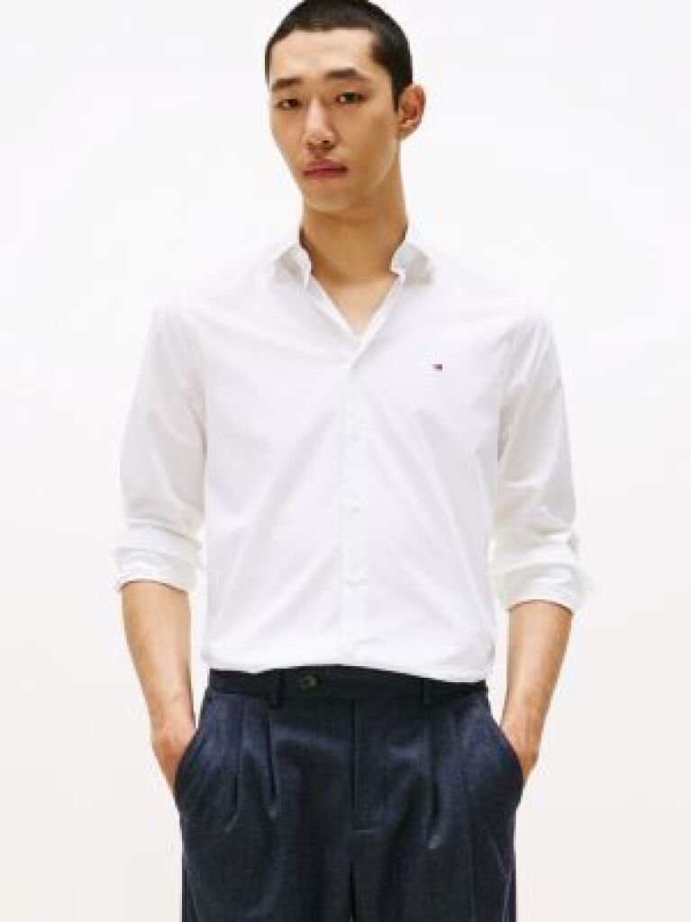 Alb Camasa Flex Slim Fit Din Poplin   Barbati