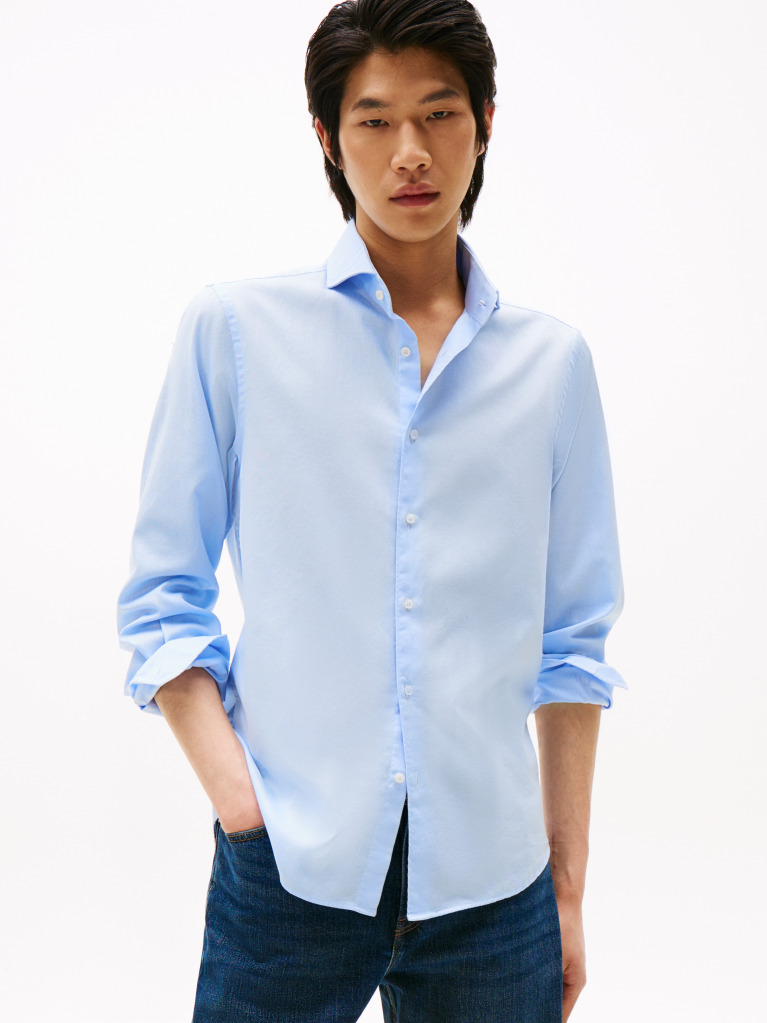 Blue Smart Casual Slim Fit Oxford Shirt  Men