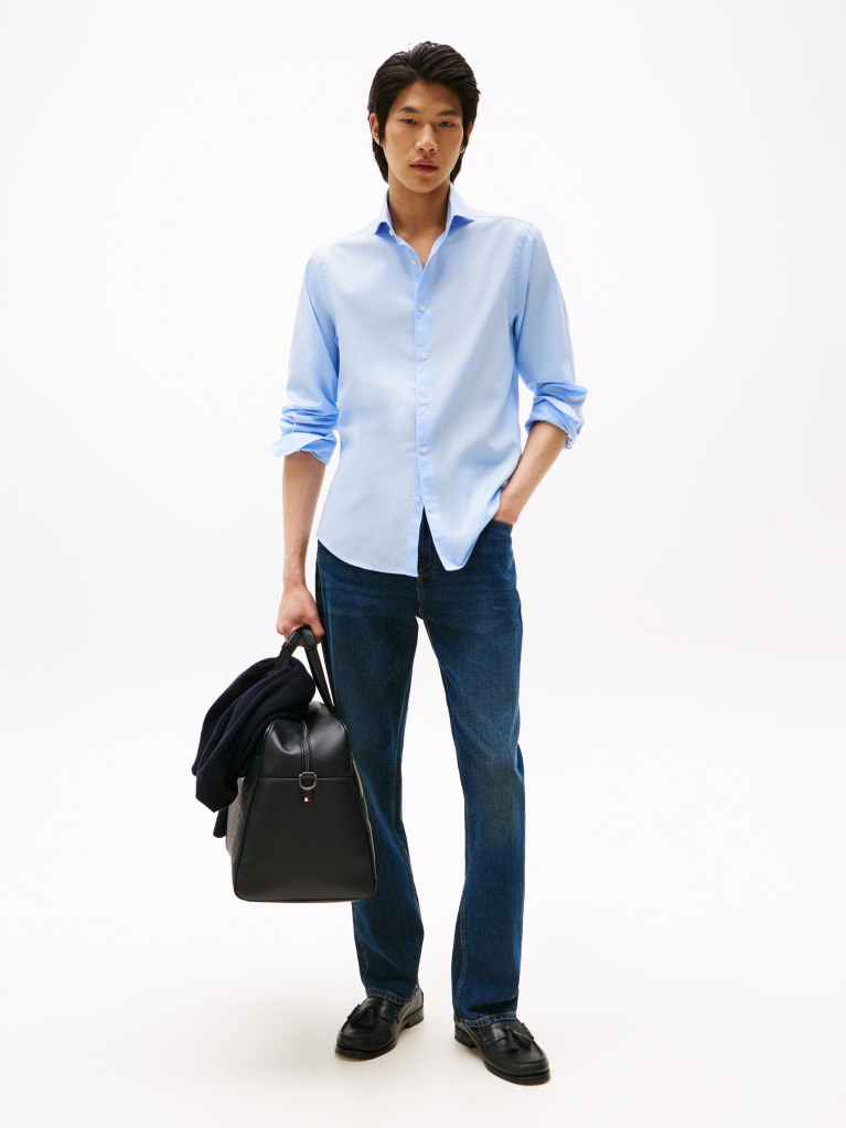 Blue Smart Casual Slim Fit Oxford Shirt  Men