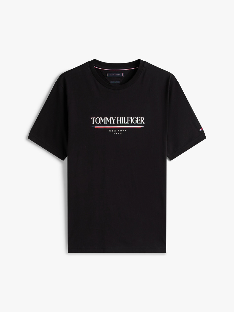 Negru Tricou Cu Logo Cu Guler Rotund  Barbati