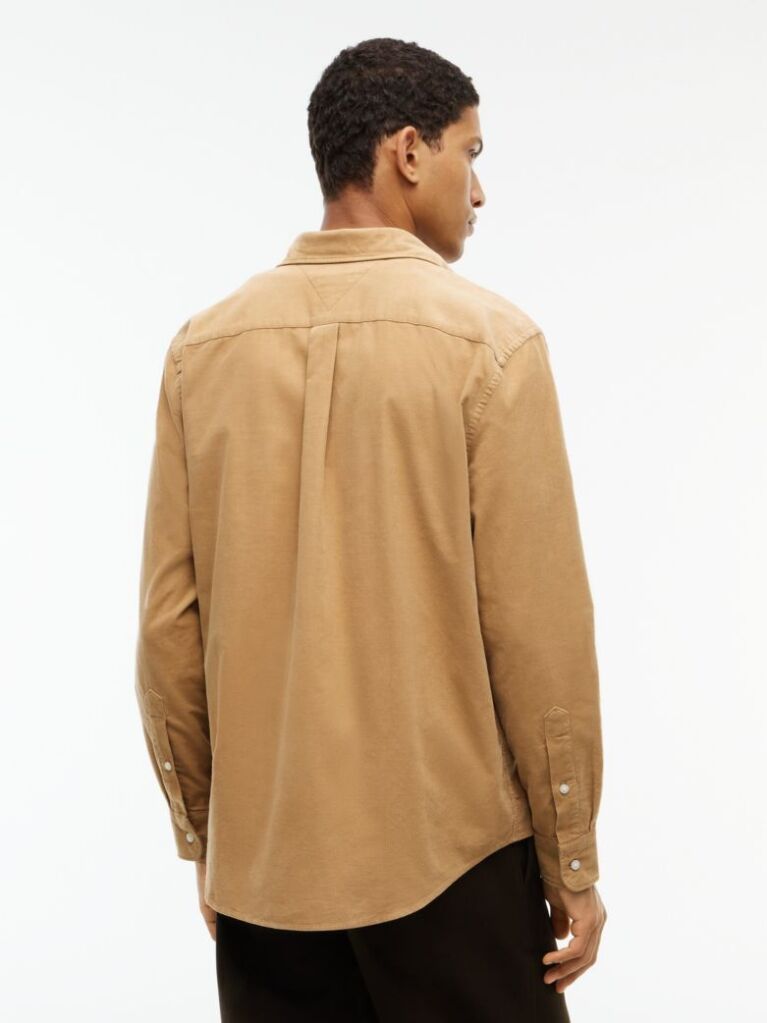 Bej Camasa Regular Corduroy Cu Broderie Flag  Barbati
