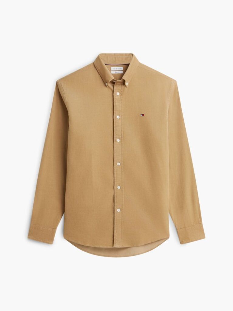 Bej Camasa Regular Corduroy Cu Broderie Flag  Barbati