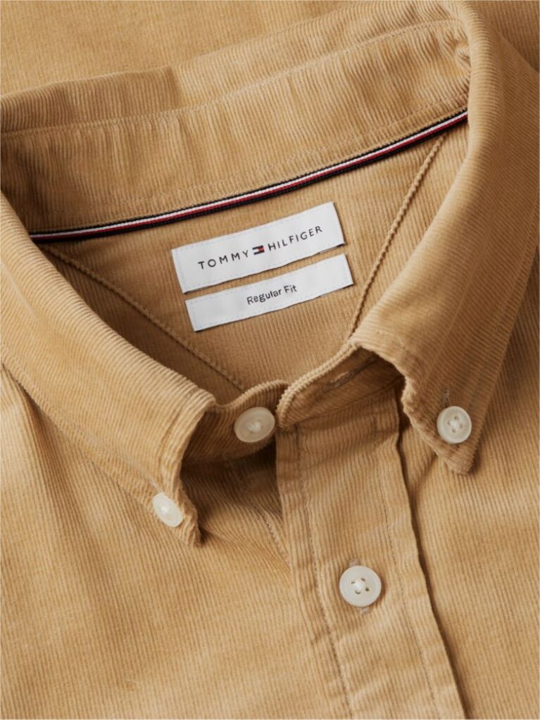 Bej Camasa Regular Corduroy Cu Broderie Flag  Barbati