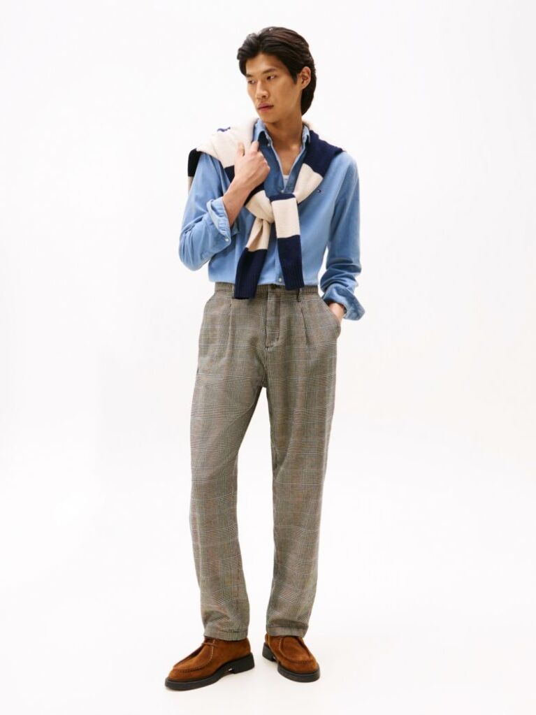 Blue Regular Fit Flag Embroidery Corduroy Shirt  Men