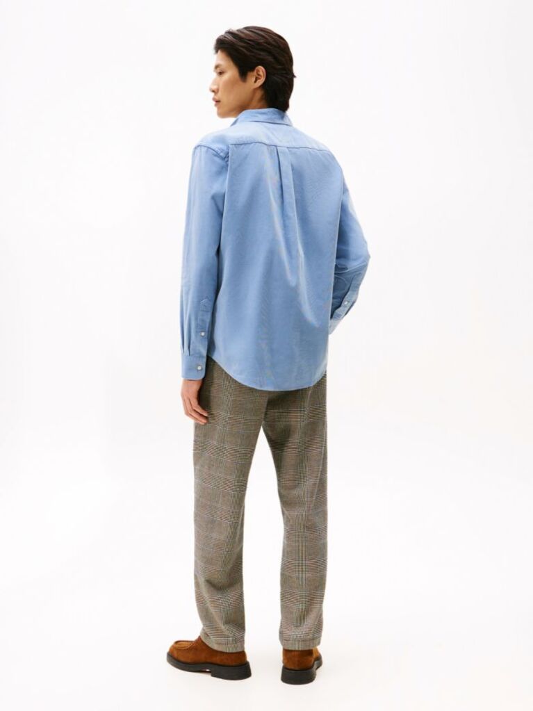 Blue Regular Fit Flag Embroidery Corduroy Shirt  Men