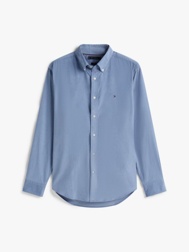 Blue Regular Fit Flag Embroidery Corduroy Shirt  Men