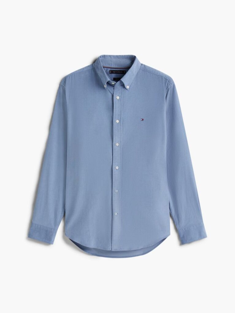 Blue Regular Fit Flag Embroidery Corduroy Shirt  Men