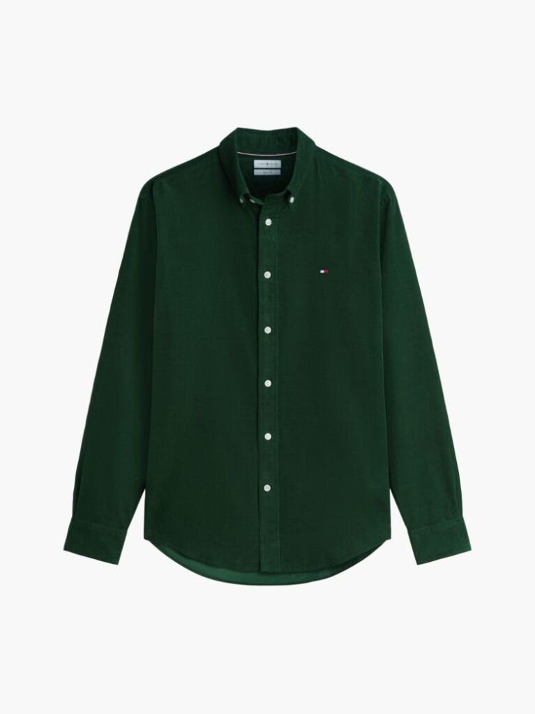 Verde Camasa Regular Corduroy Cu Broderie Flag  Barbati