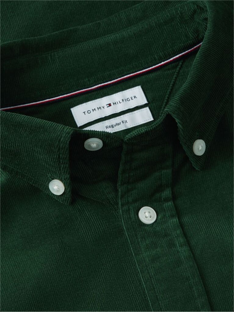 Verde Camasa Regular Corduroy Cu Broderie Flag  Barbati