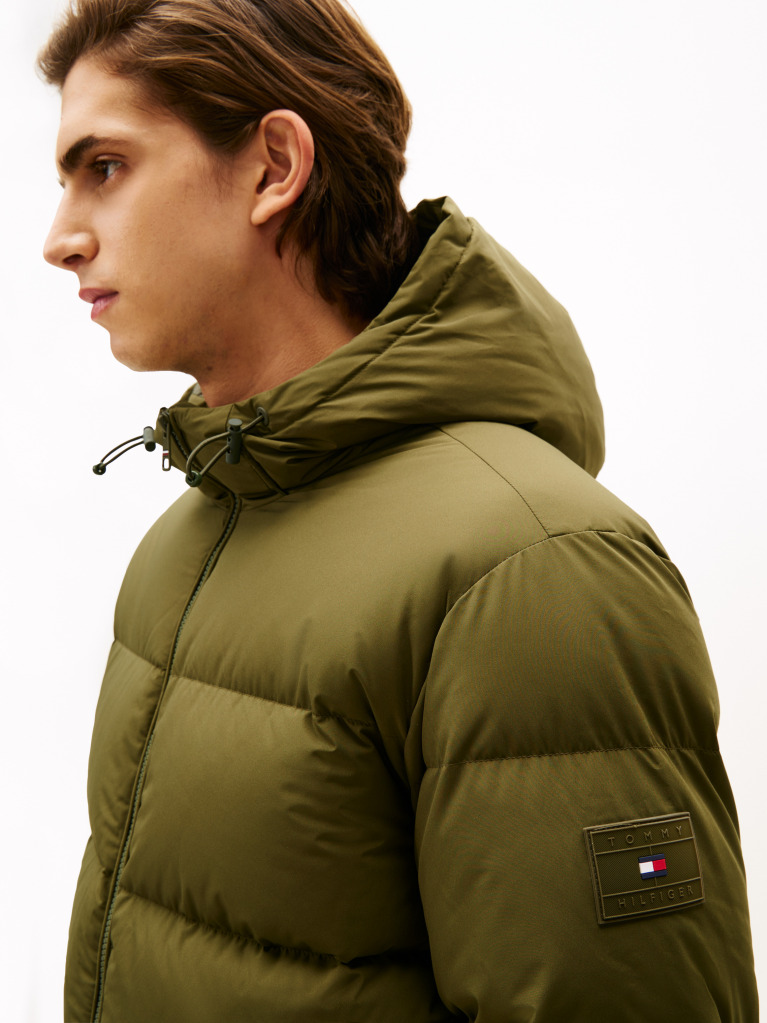 Verde Geaca Puffer Hidrofuga Umpluta Cu Pene Si Gluga  Barbati