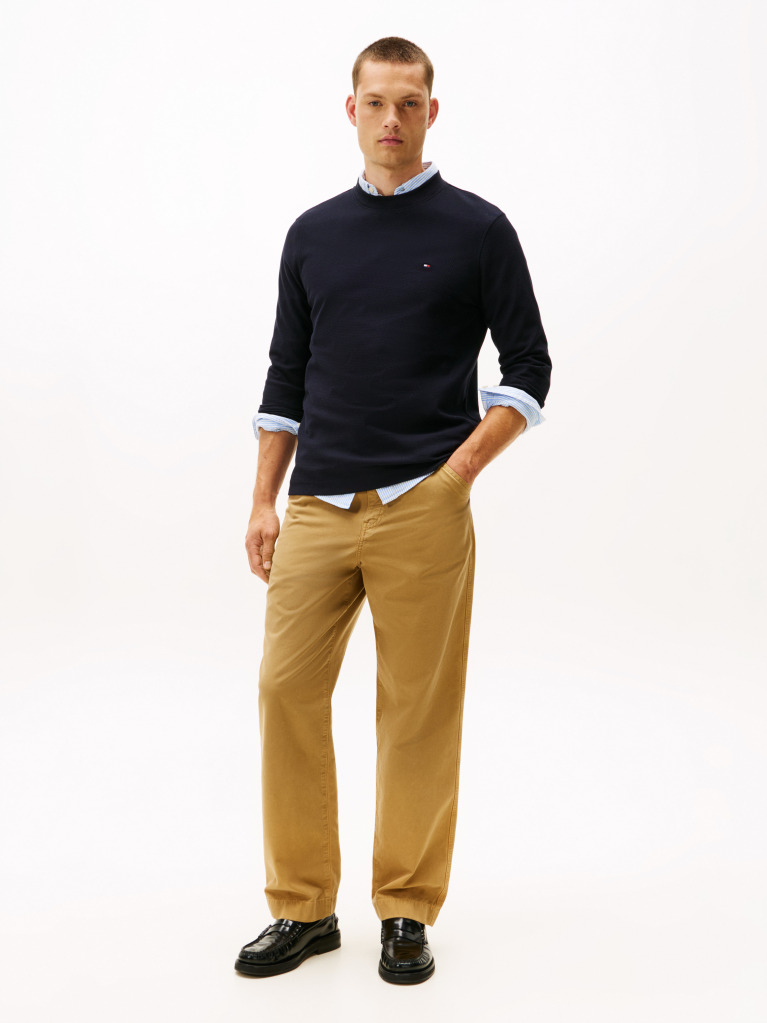 Blue Mercerized Jacquard Tricou Cu Maneca Lunga  Barbati