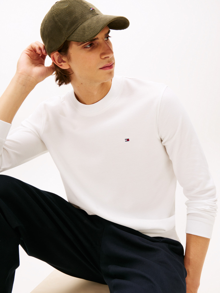 Bej Mercerized Jacquard Tricou Cu Maneca Lunga  Barbati