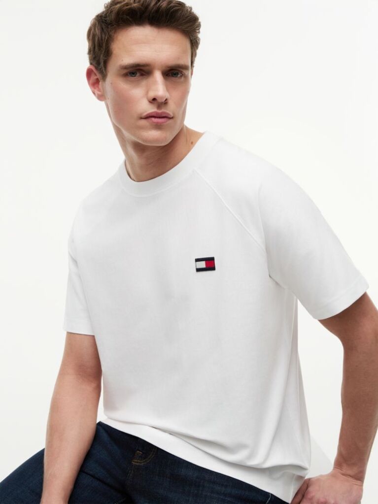Alb Tricou Din Jersey Lejer Cu Maneci Raglan Si Imprimeu Cu Steag  Barbati