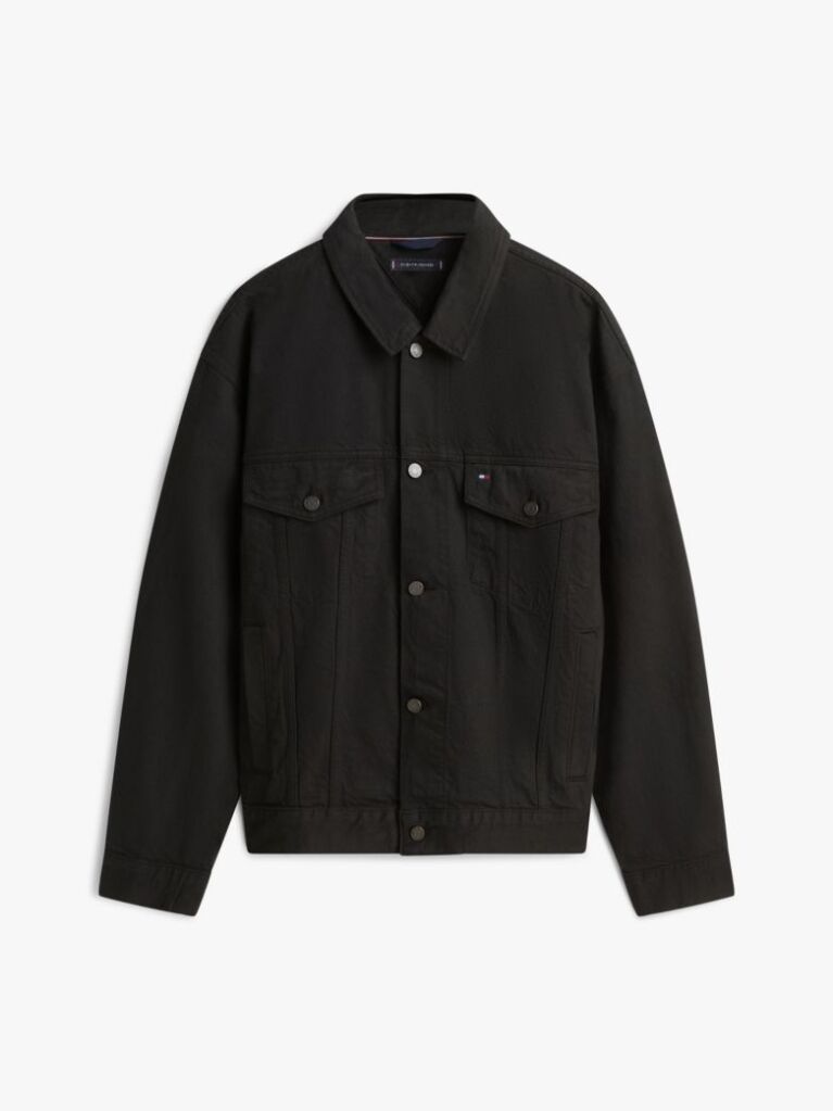 Negru Jacheta Trucker Relaxata Din Denim Cu Efect Uzat  Barbati