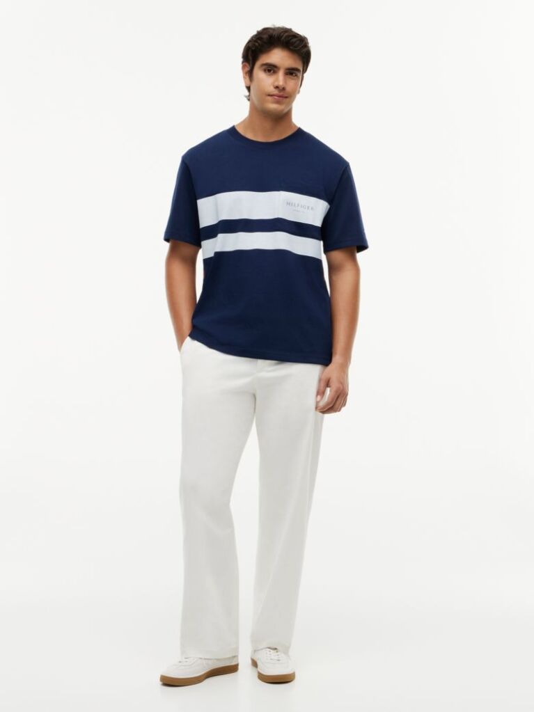 Blue Tricou Lejer Cu Logo Si Blocuri De Culoare  Barbati