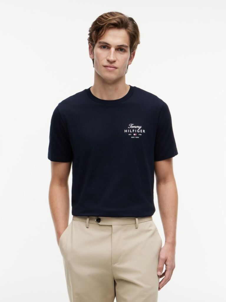 Blue Tricou Cu Guler Rotund Si Logo  Barbati