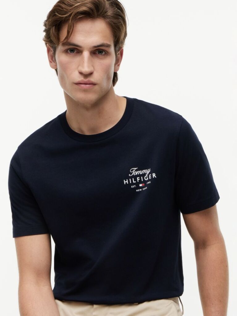 Blue Tricou Cu Guler Rotund Si Logo  Barbati