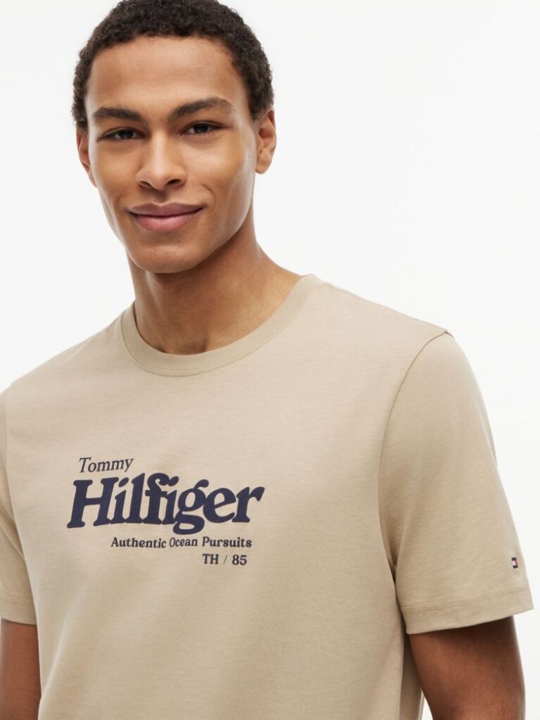 Bej Tricou Cu Imprimeu Grafic Si Logo  Barbati