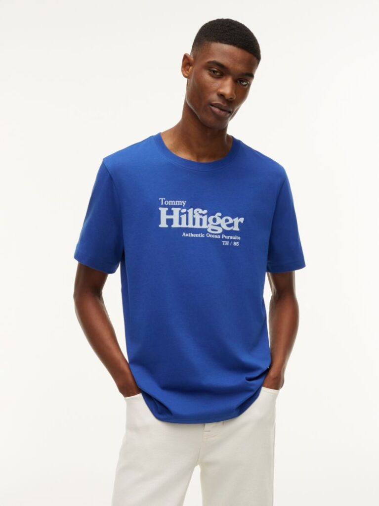 Blue Tricou Cu Imprimeu Grafic Si Logo  Barbati