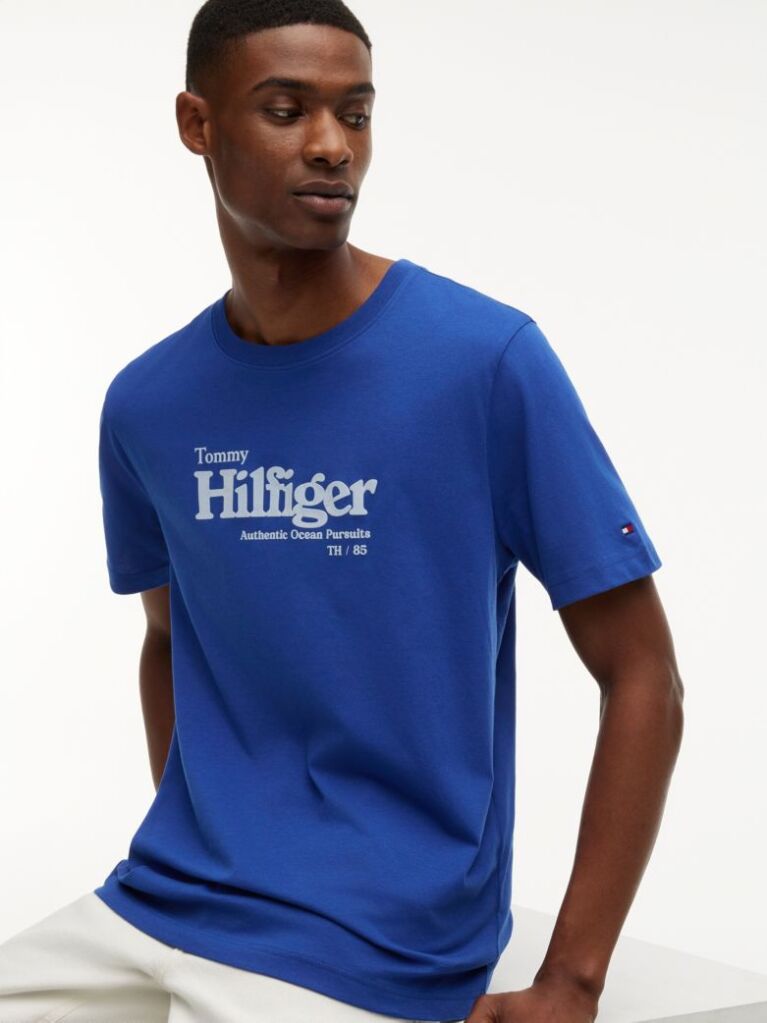 Blue Tricou Cu Imprimeu Grafic Si Logo  Barbati