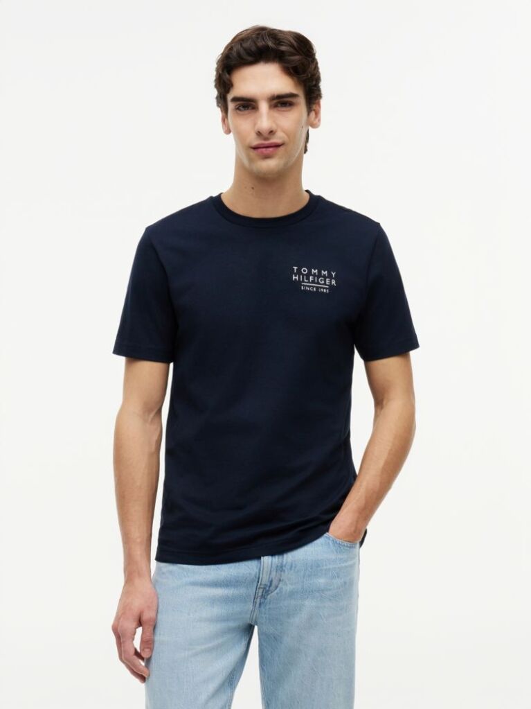 Blue Tricou Din Jersey Cu Imprimeu Grafic Pe Spate Cu Steag Ondulat  Barbati