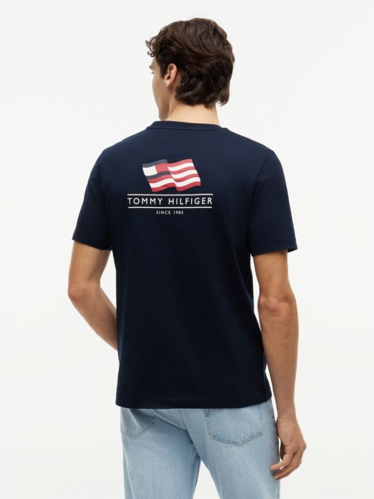Blue Tricou Din Jersey Cu Imprimeu Grafic Pe Spate Cu Steag Ondulat  Barbati