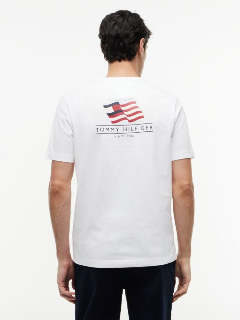 Alb Tricou Din Jersey Cu Imprimeu Grafic Pe Spate Cu Steag Ondulat  Barbati