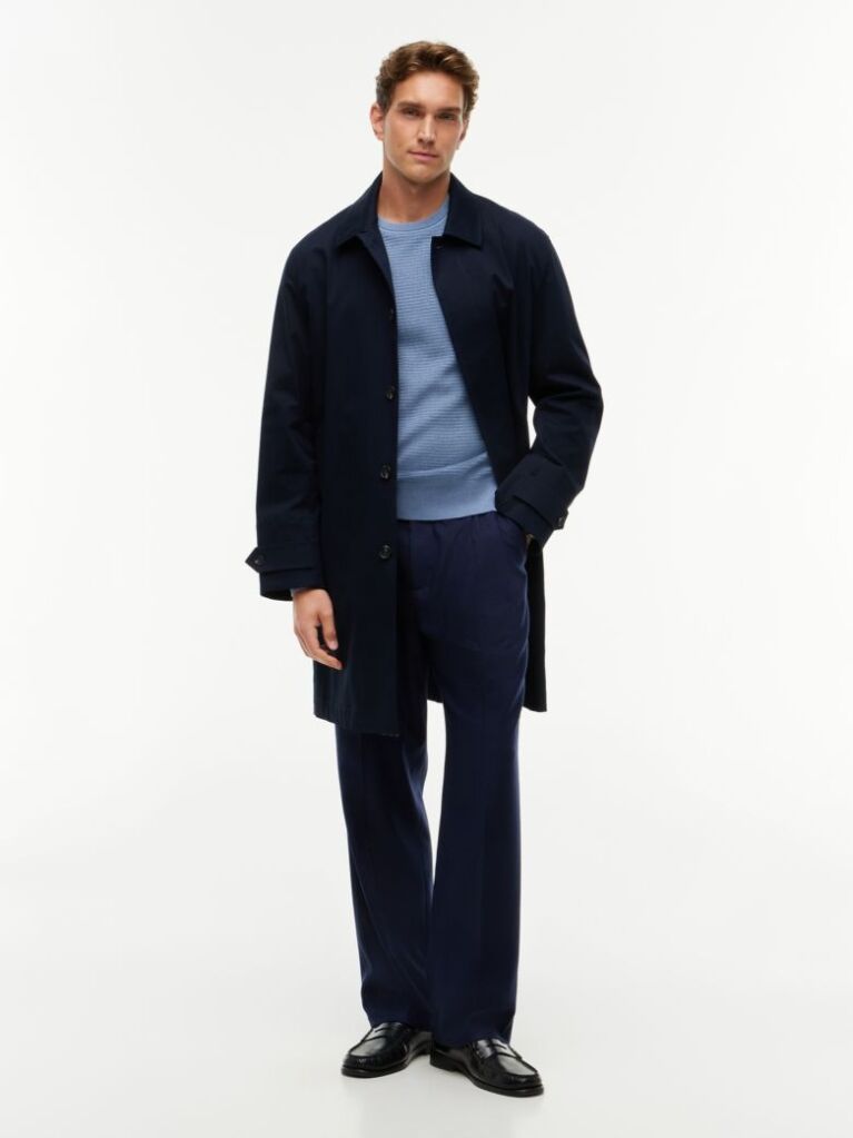 Blue Textured Crew Neck Jumper With Cashmere  Men