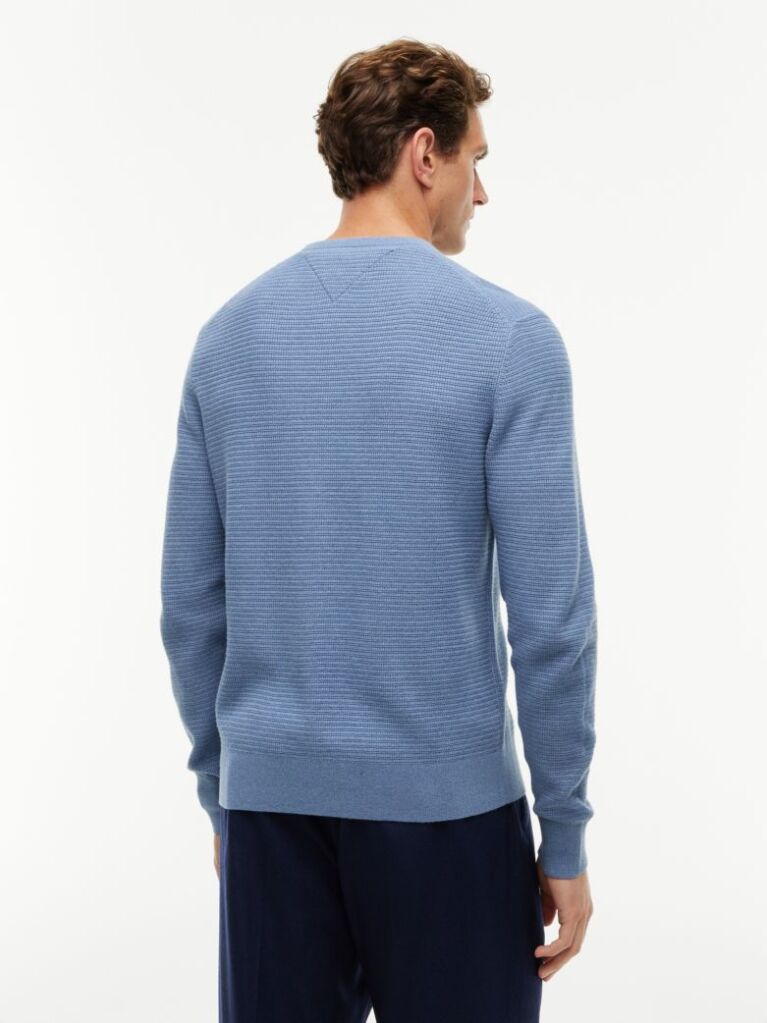 Blue Textured Crew Neck Jumper With Cashmere  Men