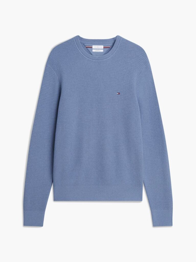 Blue Textured Crew Neck Jumper With Cashmere  Men