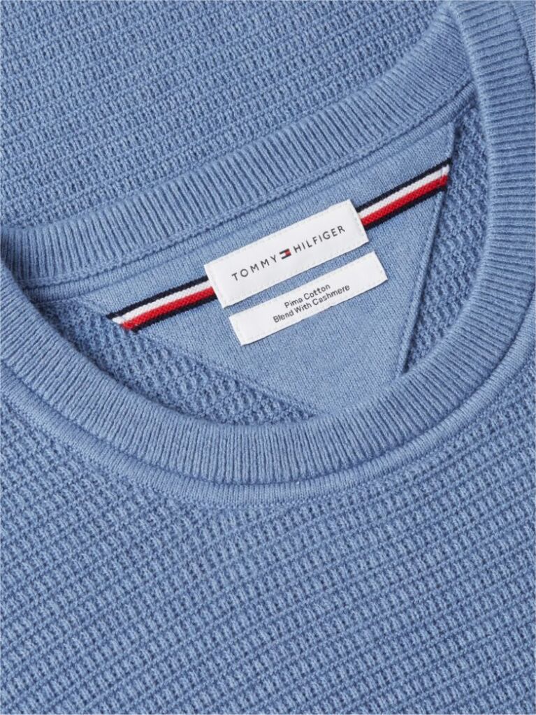 Blue Textured Crew Neck Jumper With Cashmere  Men