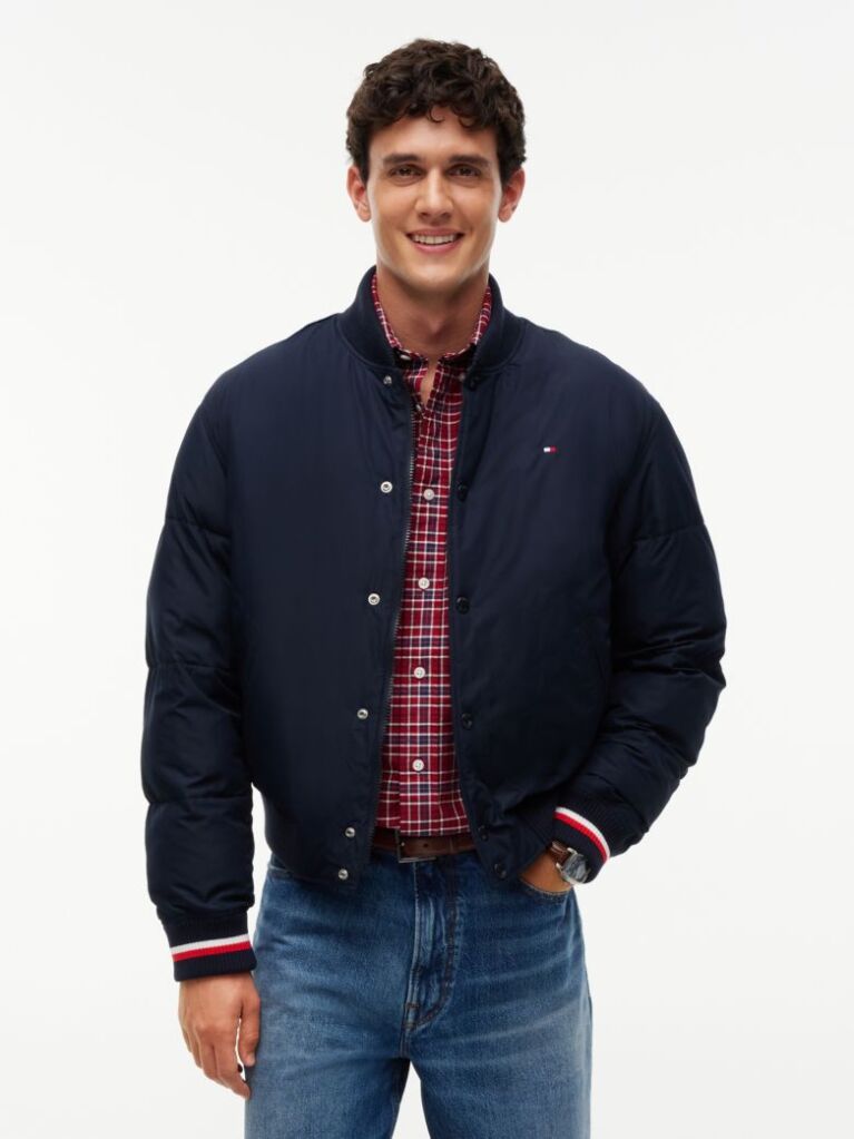 Blue Global Stripe Padded Relaxed Bomber Jacket  Men