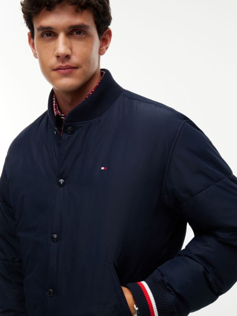 Blue Global Stripe Padded Relaxed Bomber Jacket  Men