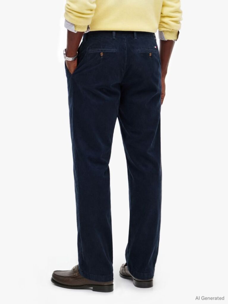 Blue Pantaloni Chinos Denton Din Catifea Fina Cu Croiala Slim Si Dreapta  Barbati