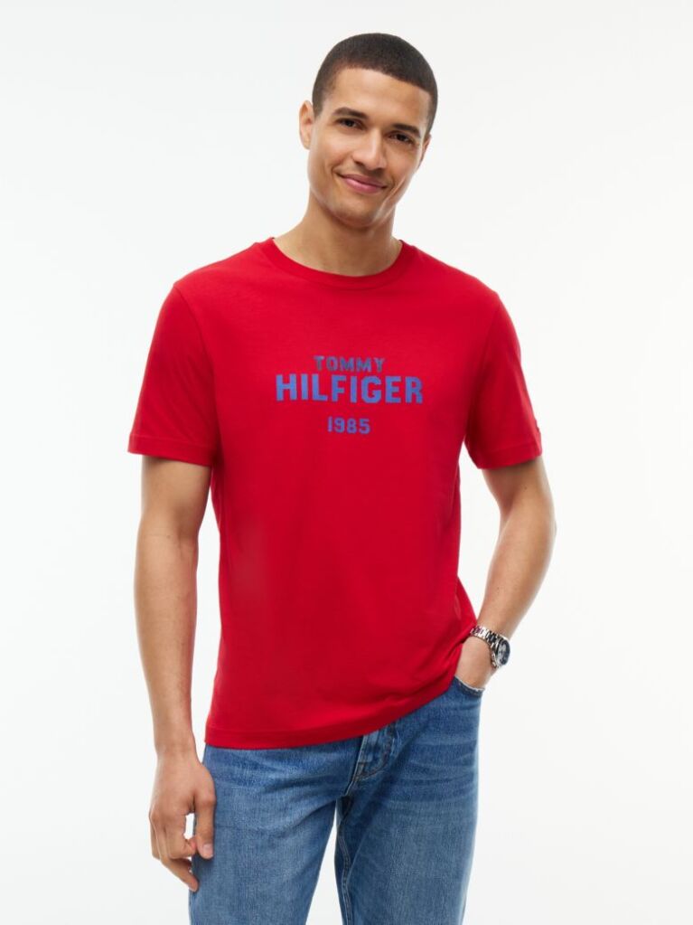 Rosu T-Shirt Din Jerseu Cu Logo Si Guler Rotund  Barbati