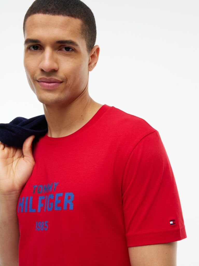 Rosu T-Shirt Din Jerseu Cu Logo Si Guler Rotund  Barbati