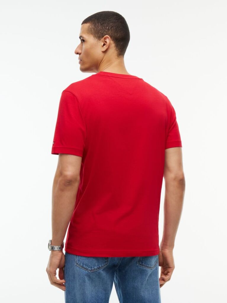 Rosu T-Shirt Din Jerseu Cu Logo Si Guler Rotund  Barbati