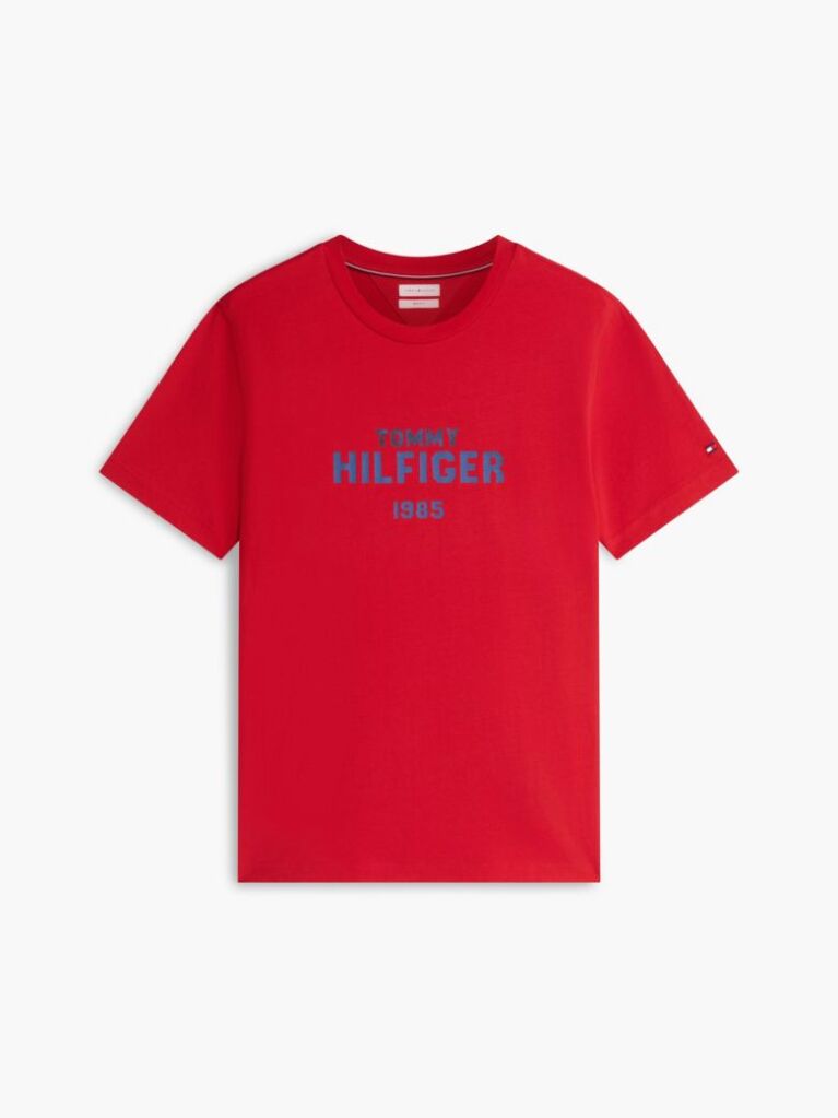 Rosu T-Shirt Din Jerseu Cu Logo Si Guler Rotund  Barbati